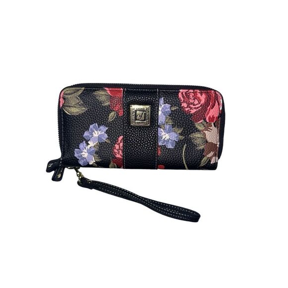 Stone Mountain Accessories Handbags - Stone Mountain Women's Rose Bloom SLG Wallet Black Floral Bonded Leather